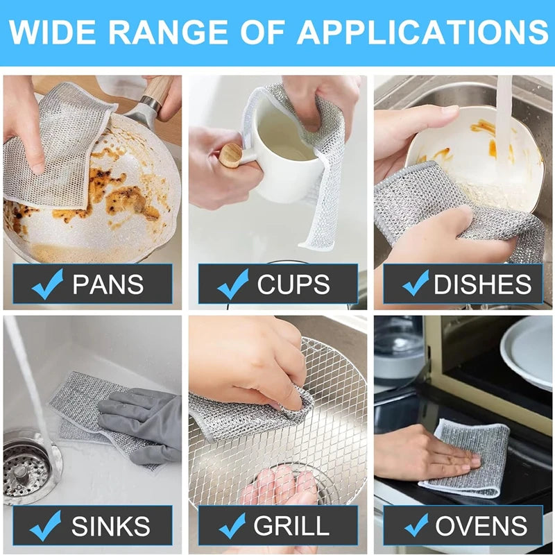 10-1pc Magic Cleaning Cloth Thickened Double -sided Metal Steel Wire Rags Kitchen Dish Pot Washdishing Cloths Towel Clean Tools - AMULET RING STORE