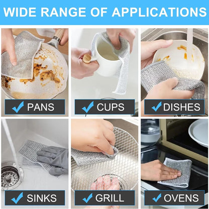 10-1pc Magic Cleaning Cloth Thickened Double -sided Metal Steel Wire Rags Kitchen Dish Pot Washdishing Cloths Towel Clean Tools - AMULET RING STORE