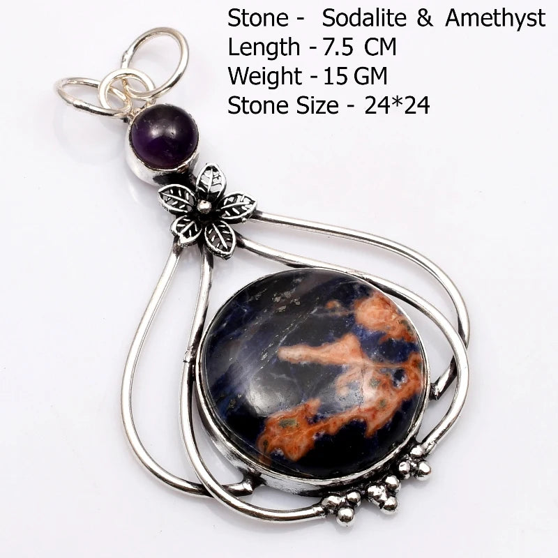 Genuine  Agate Labradorite Jasper Turquoise Rose Quartz Pendant