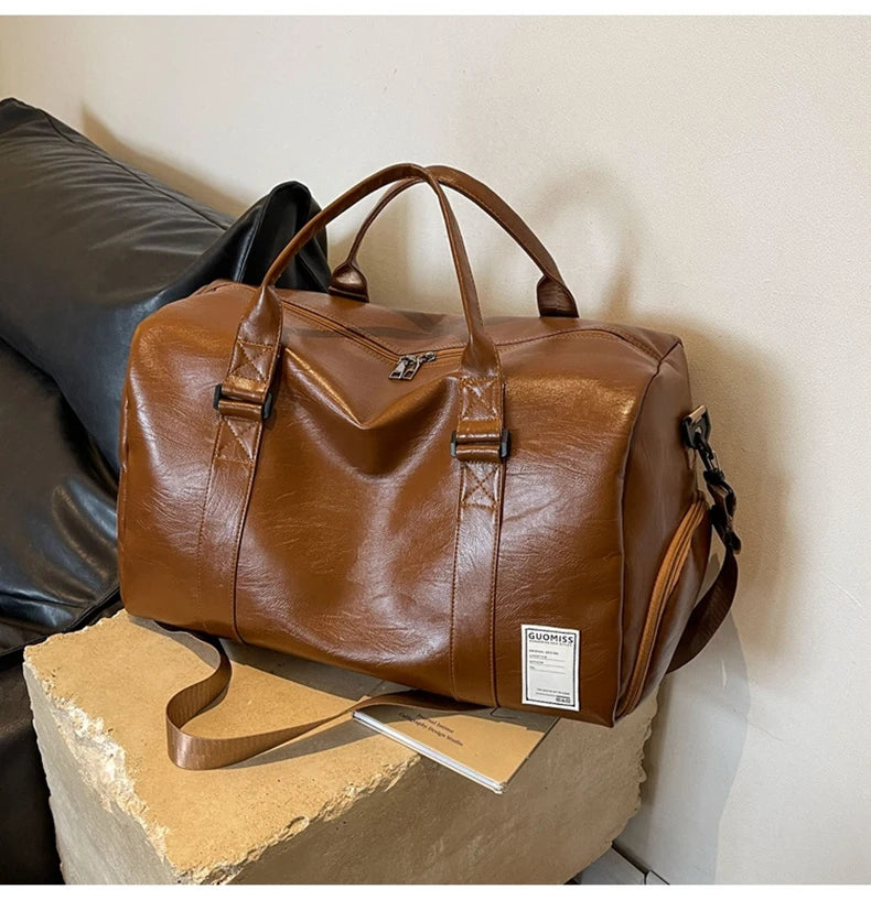 PU Travel Duffel Bag Waterproof Luggage Handbag with Shoes Pocket Weekender Overnight Daypack Dry Wet Sports Shoulder Tote Pack