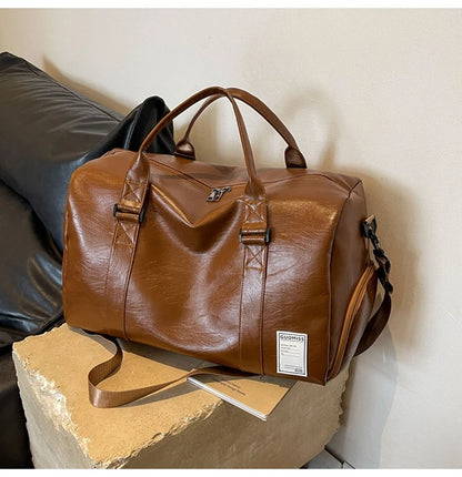 PU Travel Duffel Bag Waterproof Luggage Handbag with Shoes Pocket Weekender Overnight Daypack Dry Wet Sports Shoulder Tote Pack