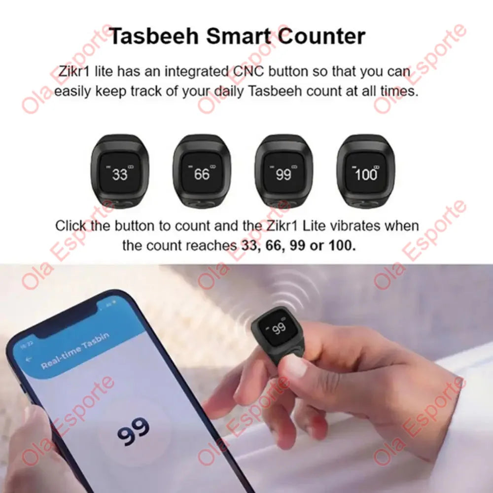 Qibla Smart Tasbih Tally Counter for Muslims Zikr Ring Digital Tasbeeh 5 Prayer Time Vibration Reminder Waterproof Qibla Subhah