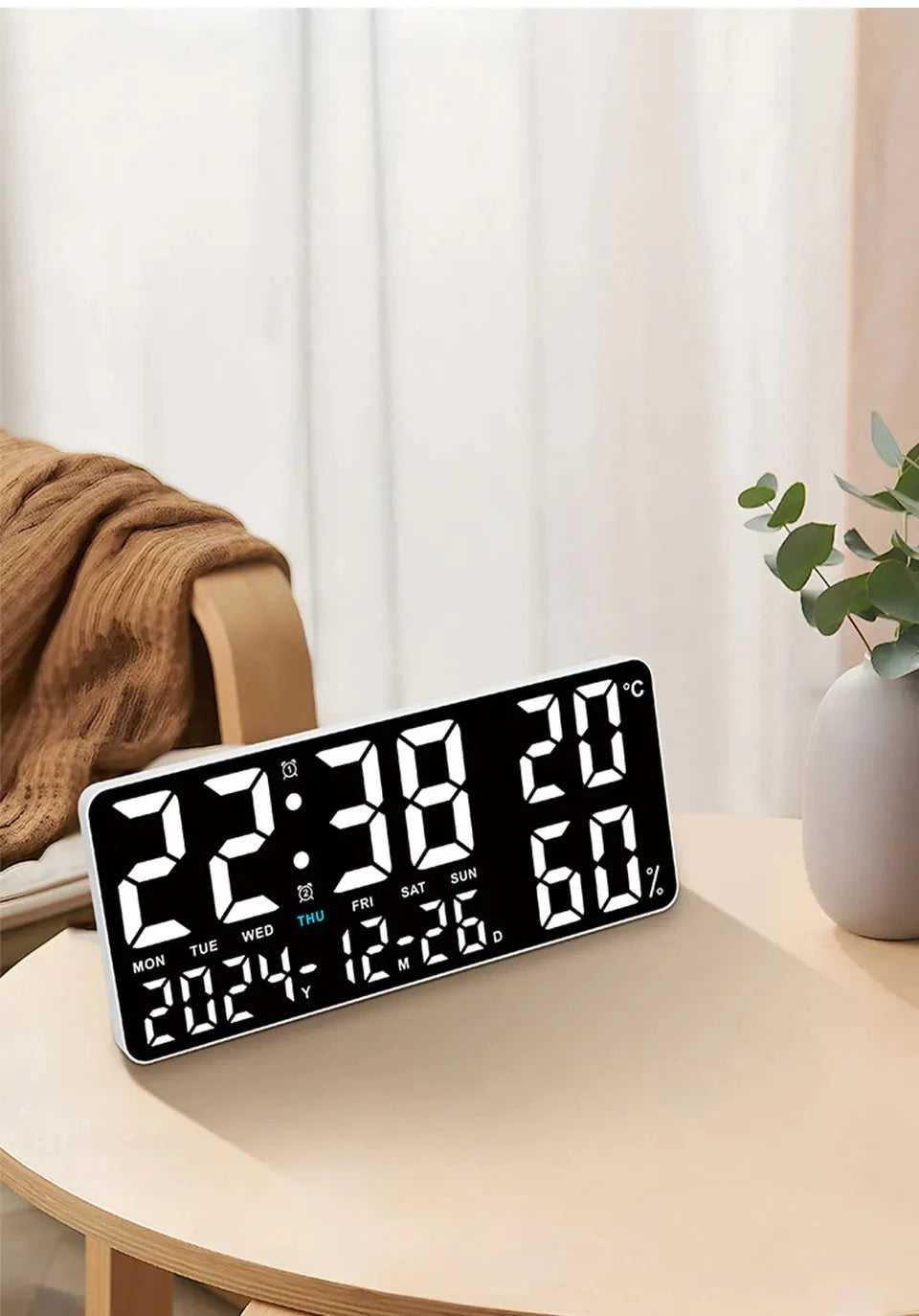 Digital Wall Clock with Atmosphere Lights Remote Control TEMP Humidity Display LED Large Table Clock Multifunctional Alarm Clock