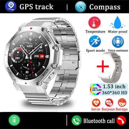 2025 New Men Sports Smart Watch GPS AMOLED Heart Rate Monitoring LED Flashlight NFC Bluetooth Call 3ATM Waterproof Smartwatches