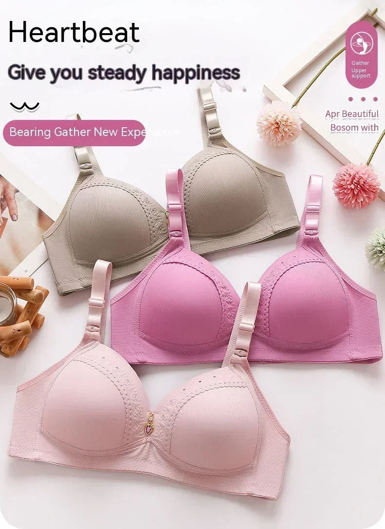 Gathered Side Collection Lifting Underwear Breasts Brassiere Large Size Bra Full Cup Underwear Brassiere No Steel Ring Bra - AMULET RING STORE