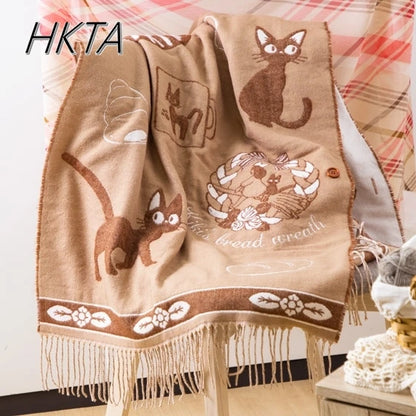 Scarf Shawl Button Dual-purpose Cute Cartoon Witch Kitten Scarf Winter Warm Cute Girl Thickened Warm Japanese Long Scarf Shawl - AMULET RING STORE
