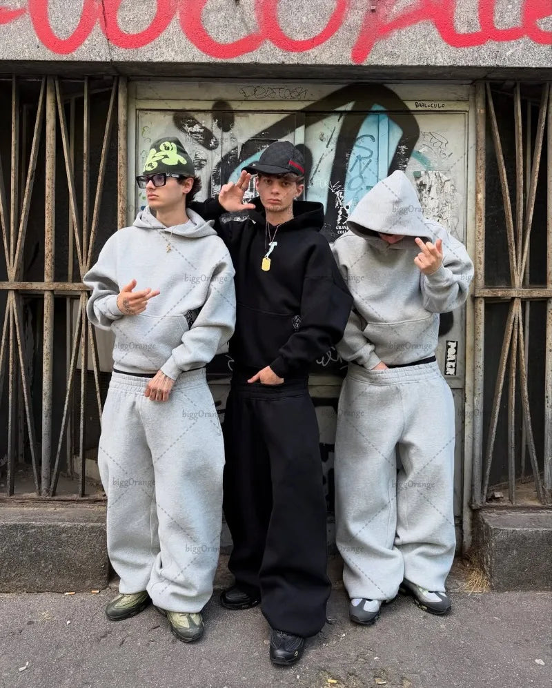 2025 Trendy High Street Retro Casual Streetwear Men's Sports Suit Y2K Harajuku Embroidered Hoodie Women Hip-hop Loose Sweatpants - AMULET RING STORE