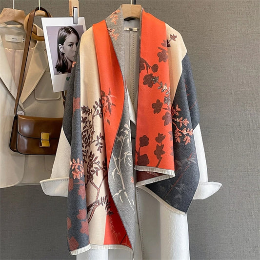 Travel Poncho Warm Cashmere Scarf Women 2025 Luxury Thick Blanket Winter Bufanda Shawl Print New Wraps Pashmina Female Stoles - AMULET RING STORE