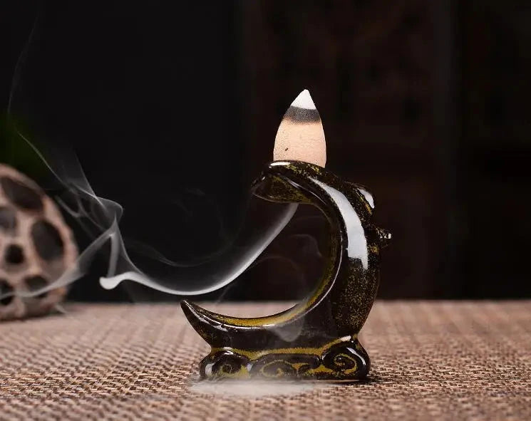 With 30 Incense Waterfall Incense Burner Ceramics Backflow Buddha Censer Backflow Incense Holder Home Office Yoga Teahouse Decor - AMULET RING STORE