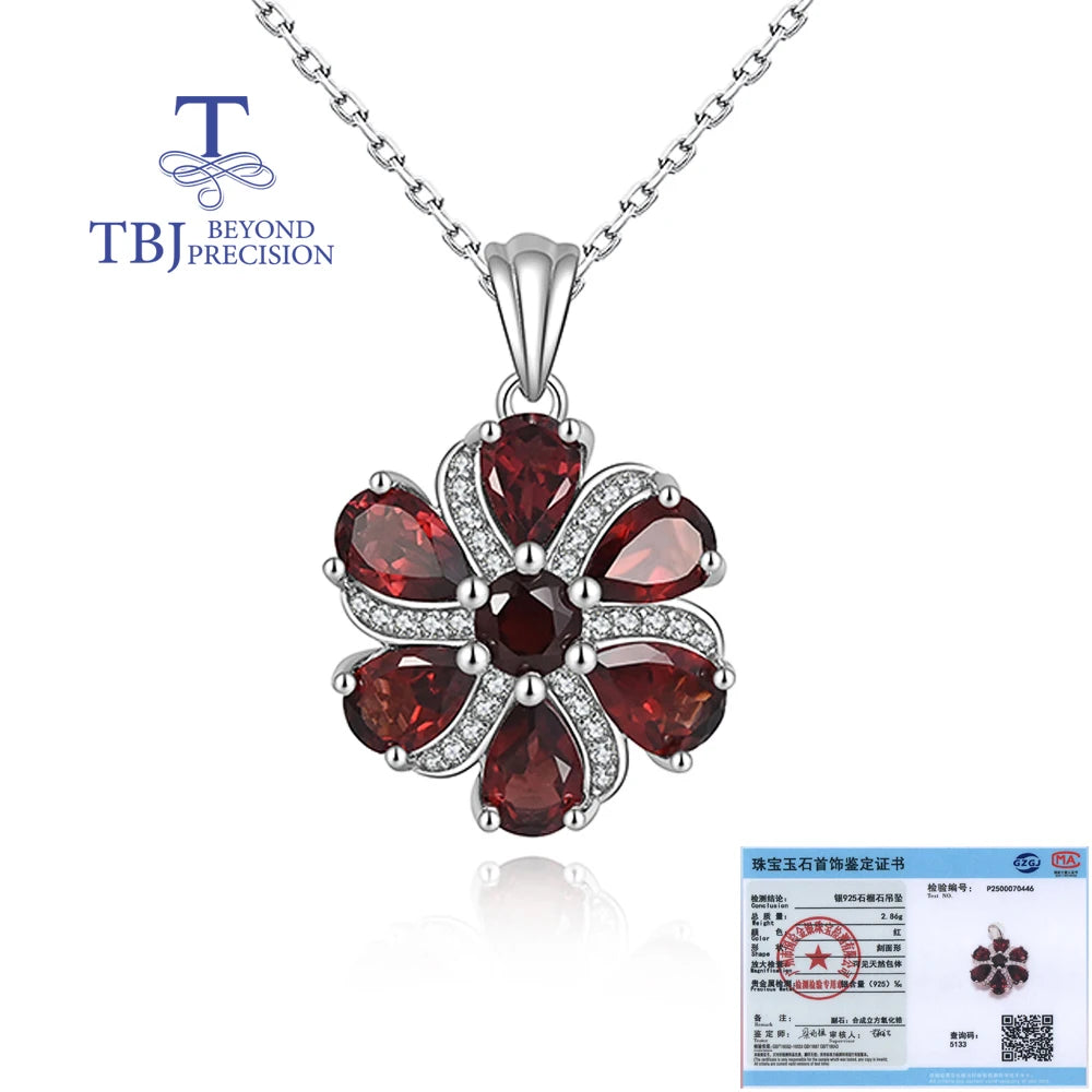 Natural Red Garnet pendant 925 Sterling silver real Gemstone necklace fine jewelry for women party birthday gift and daily wear