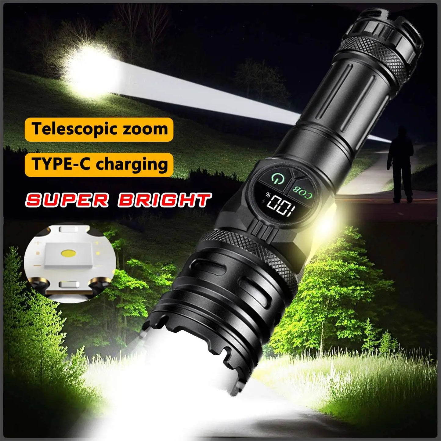 Super Bright Rechargeable LED COB Flashlight With 9 Lighting Modes Multifunction Magnetic Outdoor Waterproof Lamp18650 Battery - AMULET RING STORE