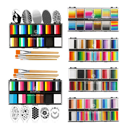 Bowitzki Face Paint 12x10gm Professional Body Paint Kit For Kids Adults Stencil One Stroke Split Cake Rainbow Makeup - AMULET RING STORE