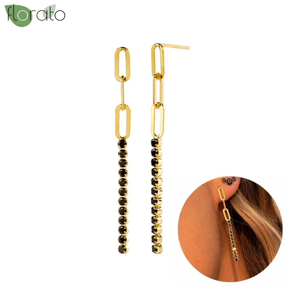 925 Sterling Silver Needle Fashion Round Pendant Small Earrings Luxury Gold Hoop Earrings for Women Premium Black Jewelry Gifts - AMULET RING STORE