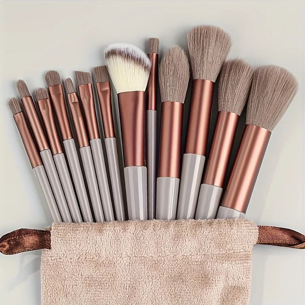 13 makeup brushes+2 puff set with portable storage bag, animal hair makeup brush set, soft and not stiff for beginners - AMULET RING STORE