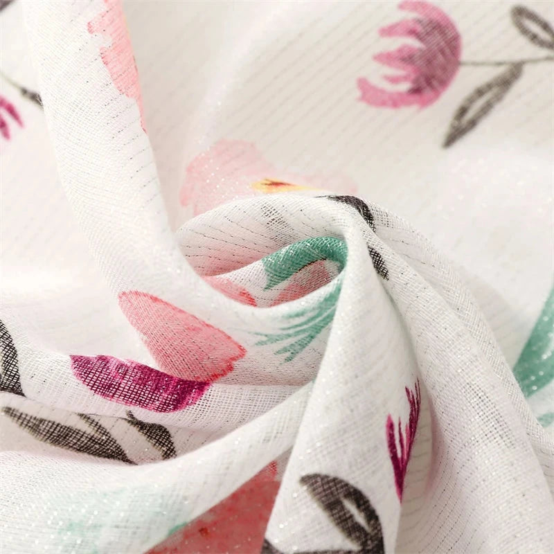 White Pink Flower Women Scarf Shawl Cotton Linen Feeling Tassel Pashmina Muslim Hijab Wrap Lady Viscose Scarf Foulard