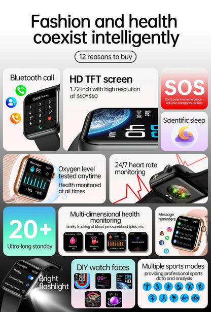 2025 New LED Women AI Smart Diagnosis Smart Watch HRV+PPG Blood Pressure Blood oxygen Health monitor IP68 NFC Smartwatches ﻿