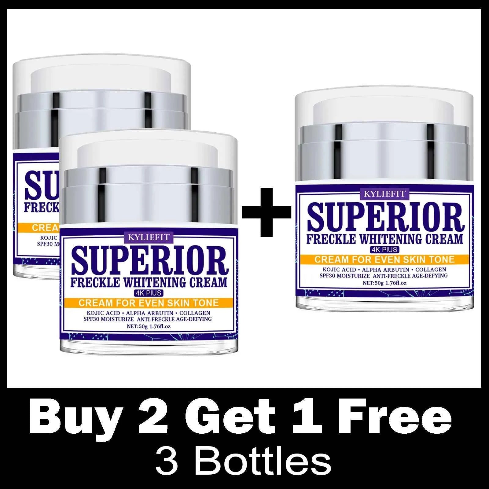 KYLIEFIT Superior Freckle Whitening Cream, Even Skin Tone, With Collagen, Kojic Acid, Spf30, Dark Spots Corrector Face Cream