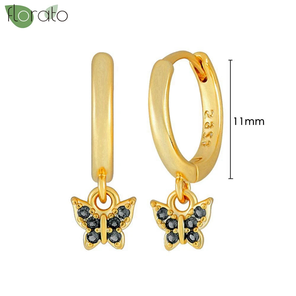 925 Sterling Silver Needle Fashion Round Pendant Small Earrings Luxury Gold Hoop Earrings for Women Premium Black Jewelry Gifts - AMULET RING STORE