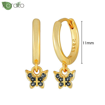 925 Sterling Silver Needle Fashion Round Pendant Small Earrings Luxury Gold Hoop Earrings for Women Premium Black Jewelry Gifts - AMULET RING STORE