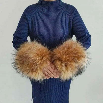 Large Winter Faux Fox Fur Scarf Women Jackets Warm Fluffy Shawl Fashion Artificial Fur Collar And Cuff Set Fluffy Scarves Female