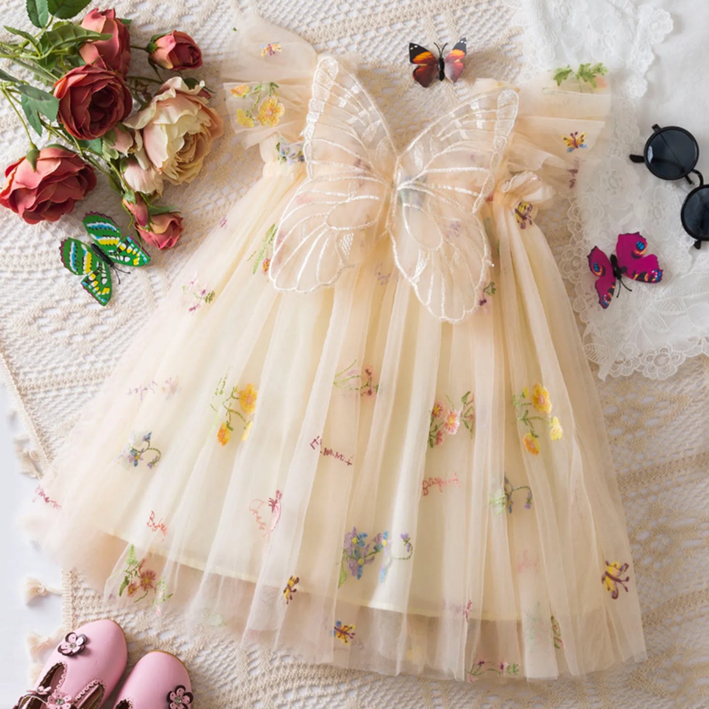 Delicate Party Prom Evening Dress Colorful Flower Embroidery Dresses Fashion Butterfly Princess Dress Birthday Princess Clothes