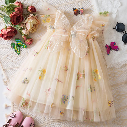Delicate Party Prom Evening Dress Colorful Flower Embroidery Dresses Fashion Butterfly Princess Dress Birthday Princess Clothes