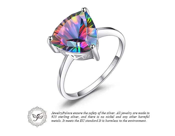 JewelryPalace 4.3ct Natural Rainbow Mystic Quartz 925 Sterling Silver Wedding Engagement Solitaire Ring for Women New Arrival