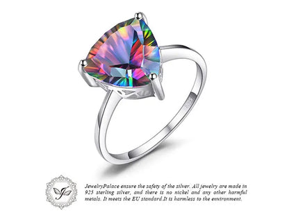 JewelryPalace 4.3ct Natural Rainbow Mystic Quartz 925 Sterling Silver Wedding Engagement Solitaire Ring for Women New Arrival