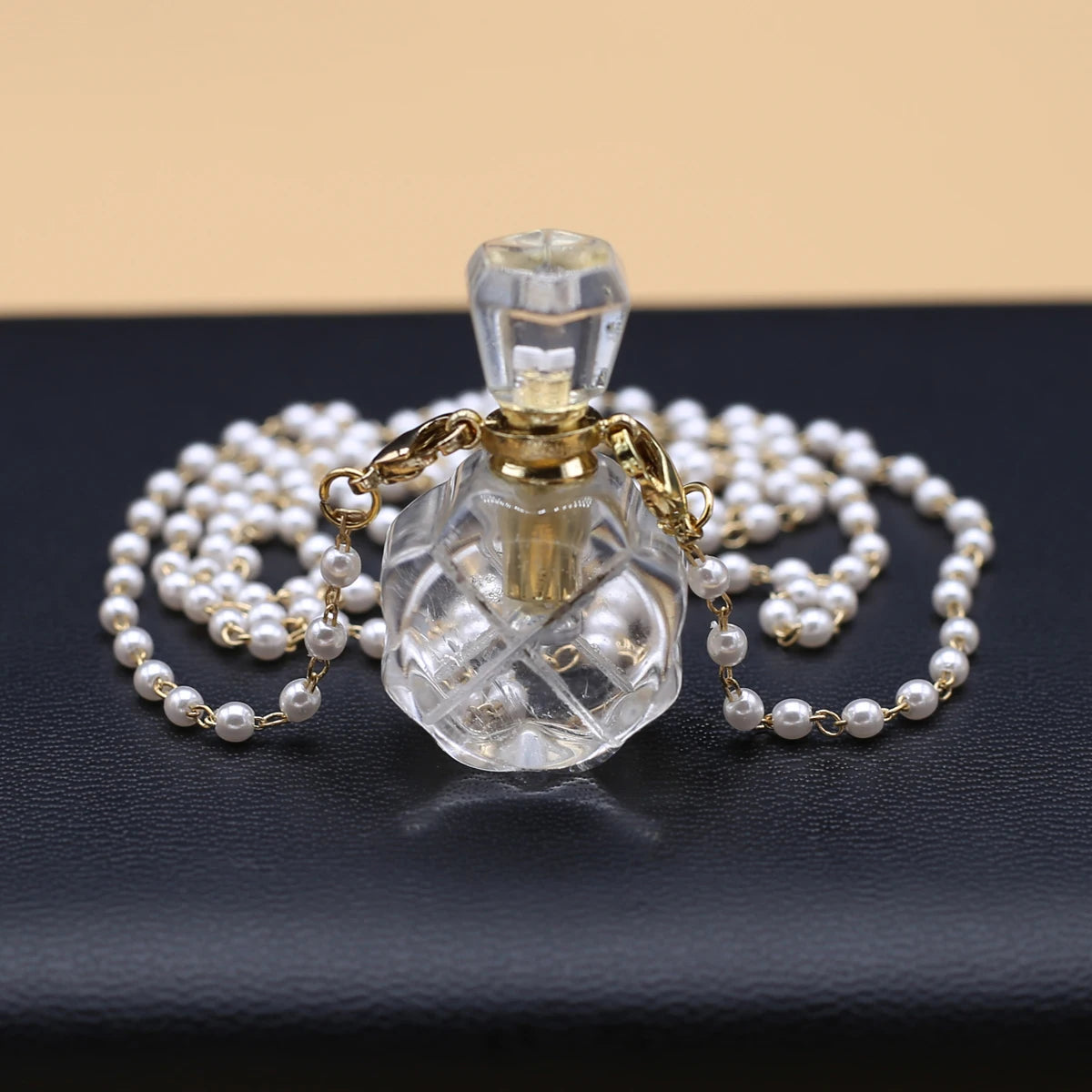 Natural Clear Quartz Stone Essential Oil Diffuser Pendant Stone Bead Chain Perfume Bottle Pendant Necklace Women Jewelry Party - AMULET RING STORE