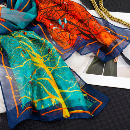 45*155cm Print Design Women Silk Scarf Shawl Elegant Headscarf Convinient Bandage Hijabs Chiffon Muslim Wrap Scarves - AMULET RING STORE