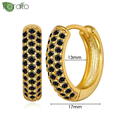 925 Sterling Silver Needle Fashion Round Pendant Small Earrings Luxury Gold Hoop Earrings for Women Premium Black Jewelry Gifts - AMULET RING STORE