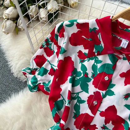 YuooMuoo Women Dress 2025 Summer Fashion Lady Elegant Vintage Floral Print Long Shirt Dress with Belt Vintage Party Robe Femme