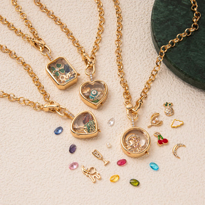 Retro personality picture box pendant with openable DIY pendant, hollow design, transparent box, gold-plated color preservation