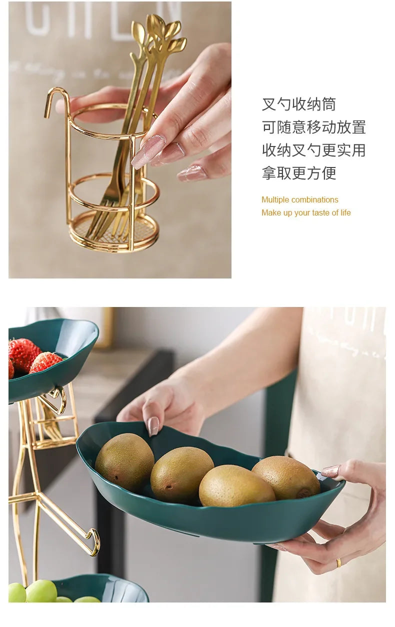 2/3 Layer Table Plates Dinnerware Wooden Kitchen Fruit Bowl with Floors Partitioned Dish Candy Cake Trays Fruit Plate Salad Bowl - AMULET RING STORE