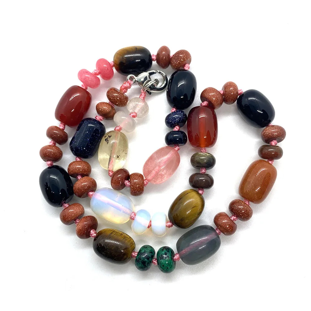 Natural Stone Malachite Lapis Lazuli Agate Necklace 10x14mm Cylindrical Beads 5x9mm Abacus Beads Ladies Necklace about 18 Inches - AMULET RING STORE