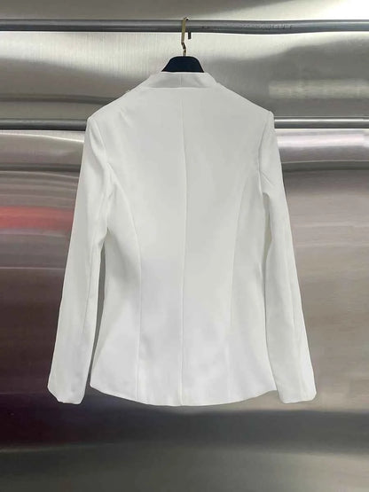 TWOTWINSTYLE Solid Spliced Bead Flower Temperament Blazers for Women V Neck Long Sleeves Patchwork Single Breasted Blazer Female