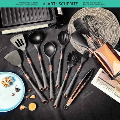 Good Quality Silicone Kitchen Utensils Set Rose Gold Plated Handle Cooking Tool Non-stick Heat Resistant Kitchenware Accessories
