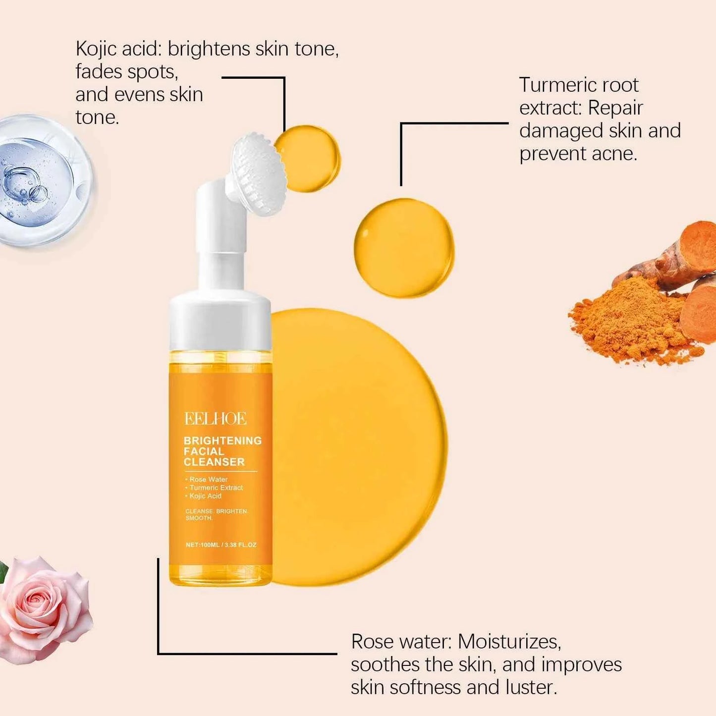 Turmeric Cleansing Milk Foam Facial Cleanser Cleanses Dirt And Grease Brightens Skin Hydrating And Moisturizes Face Care Product