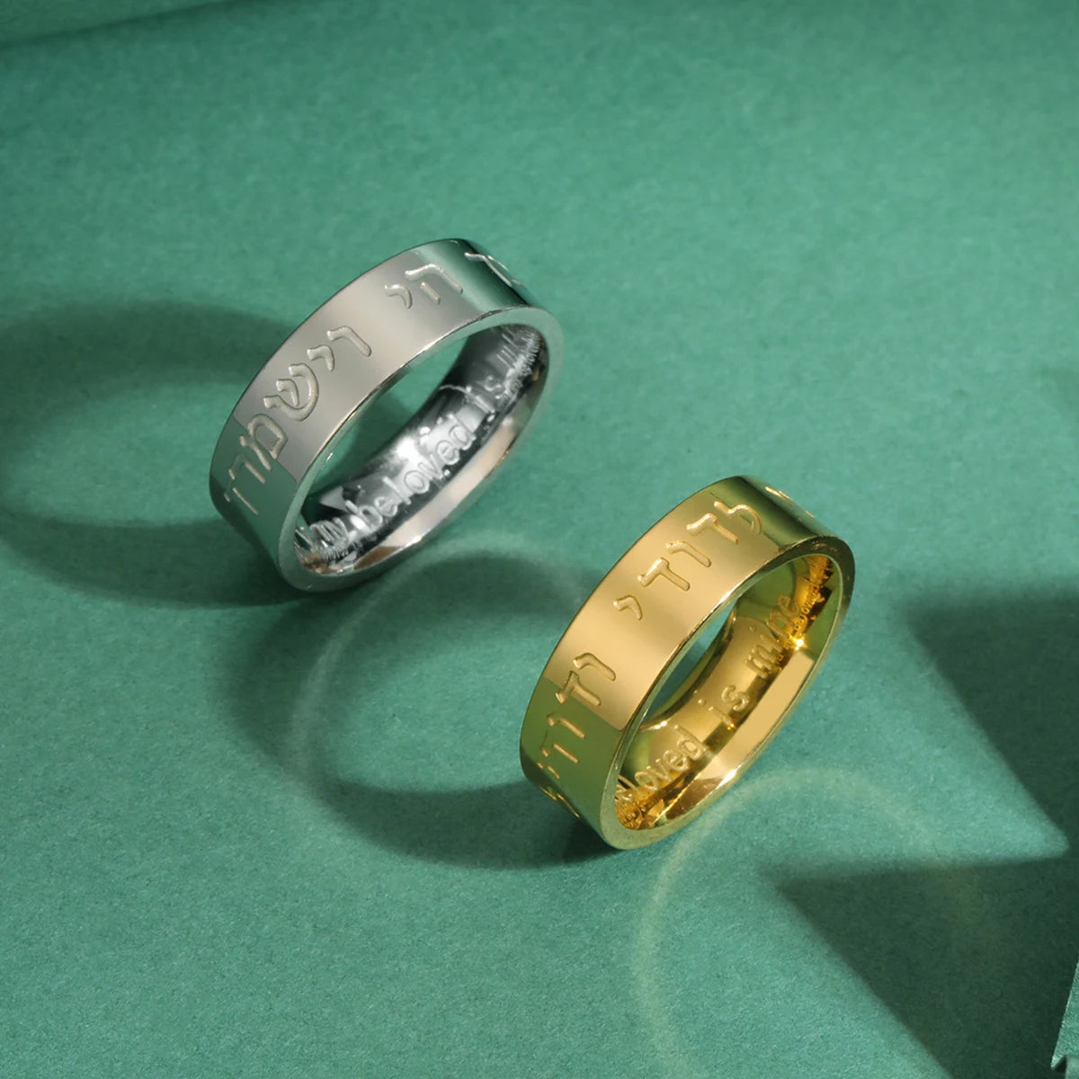 LIKGREAT Jewish Shema Hebrew Font Stainless Steel Ring Judaism Engraved Blessing Protection Amulet Wedding Band - AMULET RING STORE