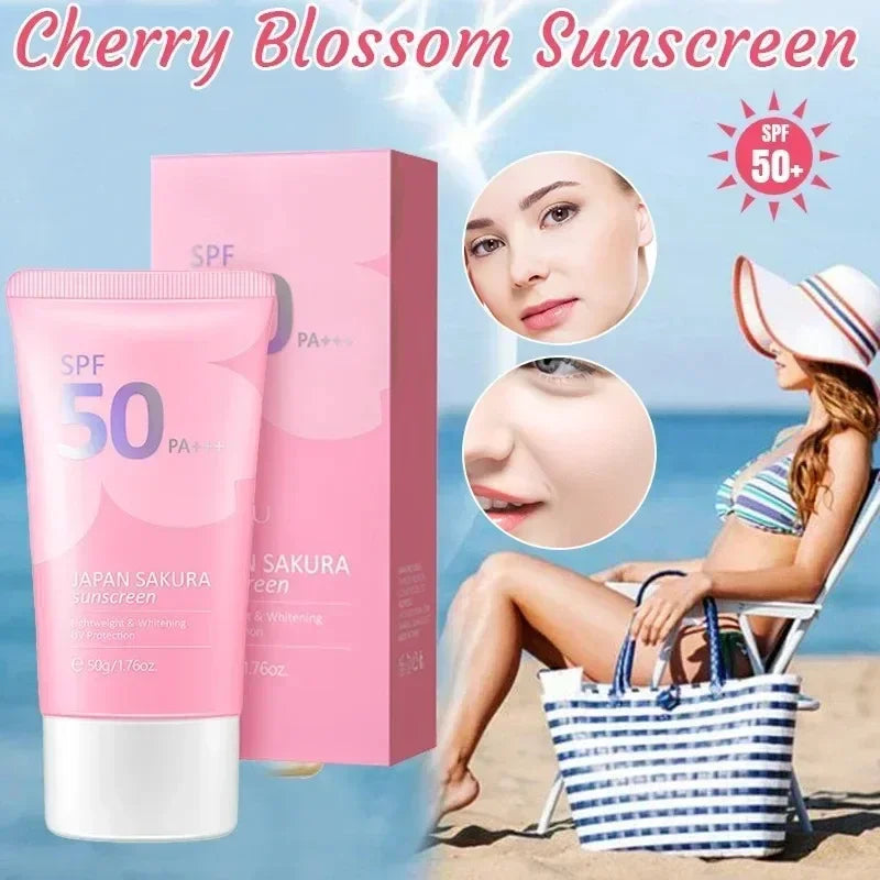 LAIKOU SPF 50 PA+++ Sakura Sunscreen For Face Body Neck Solar Blocker Long-Lasting Sun Block Facial Sunscreen Sun Cream 50g - AMULET RING STORE