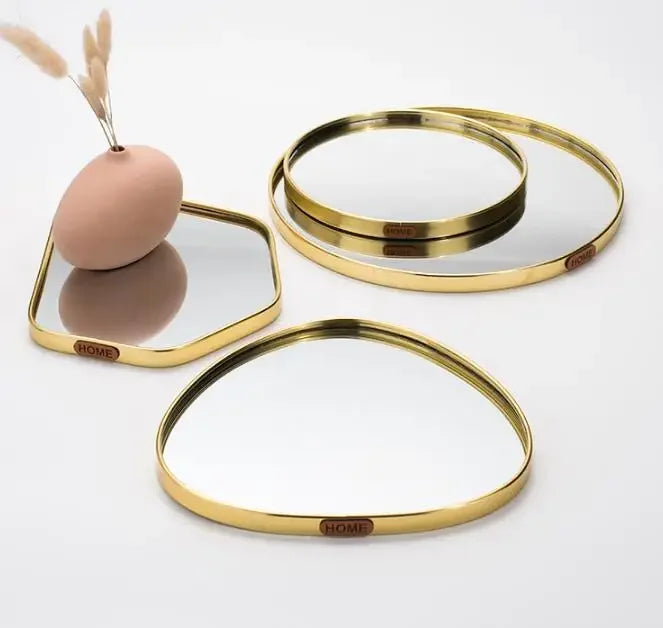 New Light Luxury Mirror StorageTray Home Decoration Desktop Storage Tray Multilateral Geometric Tray Living Room Accessories - AMULET RING STORE