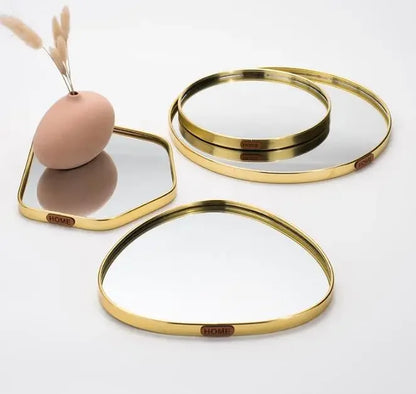 New Light Luxury Mirror StorageTray Home Decoration Desktop Storage Tray Multilateral Geometric Tray Living Room Accessories - AMULET RING STORE