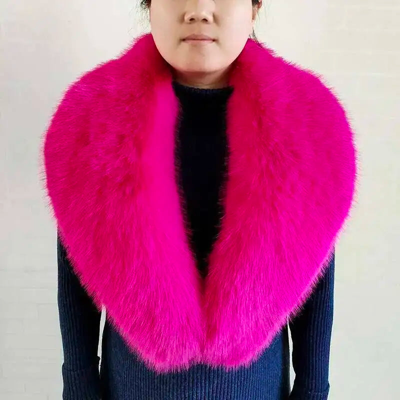 Large Winter Faux Fox Fur Scarf Women Jackets Warm Fluffy Shawl Fashion Artificial Fur Collar And Cuff Set Fluffy Scarves Female