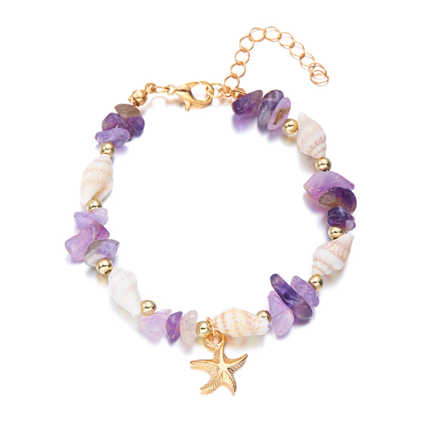 Bohemian Starfish Pendant Bracelet for Women Handmade Crushed Stone Beaded Bracelet Summer Beach Jewelry Travel Accessory Gift