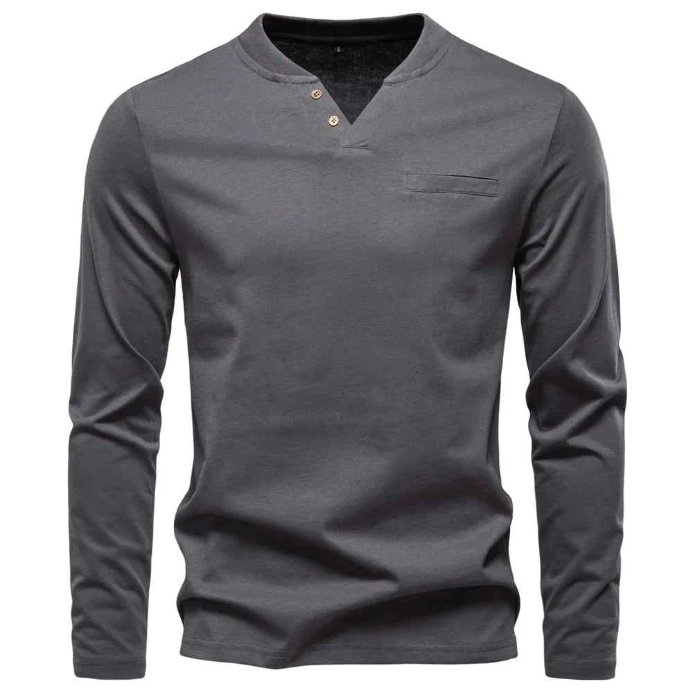 AIOPESON High Quality Men's long sleeve t-shirt Fashion pure cotton henley collar long t shirt man polera manga larga hombre