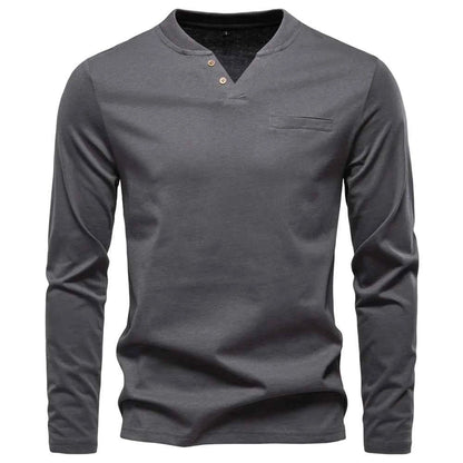 AIOPESON High Quality Men's long sleeve t-shirt Fashion pure cotton henley collar long t shirt man polera manga larga hombre