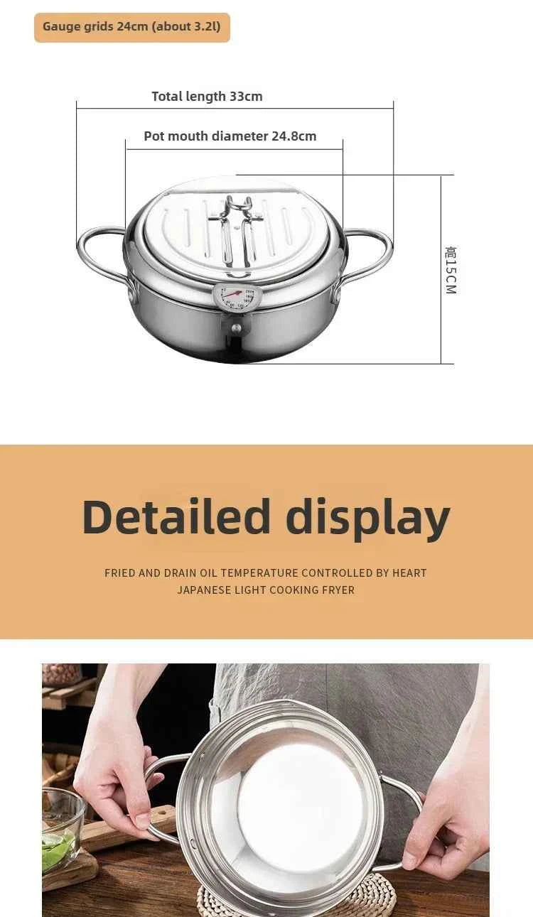 Multifunctional deep fryer with Thermometer and Oil Drip Drainer Rack Household Double Bottom Gas Induction Cooker Kitchen Tools
