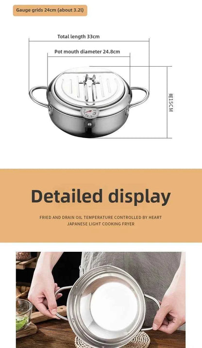 Multifunctional deep fryer with Thermometer and Oil Drip Drainer Rack Household Double Bottom Gas Induction Cooker Kitchen Tools