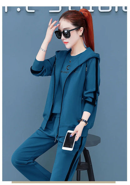 Spring Autumn Women Tracksuit Coats+Sweatshirts+Pants 3Pcs Suit Fashion Outfits Ladies Casual Clothing Sets Loose Sportswear
