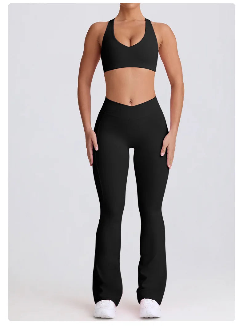 2PCS Yoga Set Women Sports Bra Sexy Gym Top Cross Strap Breathable Fitness Bra Peach Hip Yoga Pants Workout Clothes Sportswear